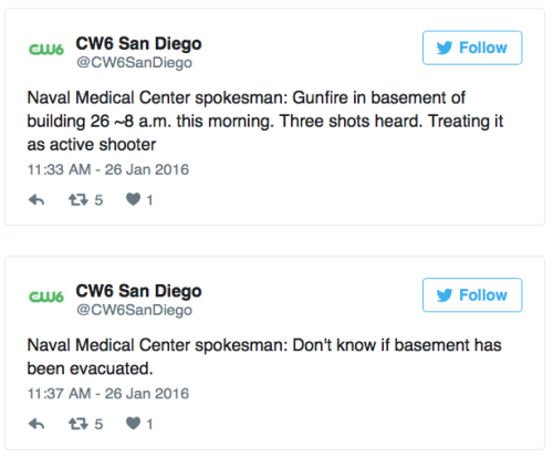 micdotcom:  Breaking: Active shooter reported at Naval Medical Center in San Diego  Authorities confirmed Tuesday that an active shooter incident was ongoing at Naval Medical Center San Diego after shots were reported at the complex’s Building No. 26,