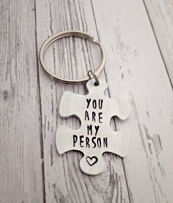 jewelry-i-like:  You are my person, you’re my person, keychain, couples gift, puzzle piece keychain, hand stamped gift, anniversary gift jewelry