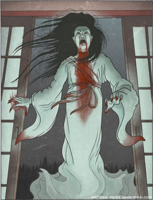 sixpenceee:Types of Japanese Ghosts, Illustrations by Matthew Meyer, Text from: yokai.comAme onna  A