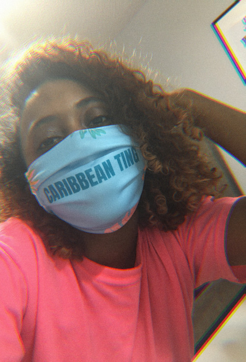 Get masks like this one!A member of the Caribbean Crew rocking the “Caribbean Ting” mask in baby blu