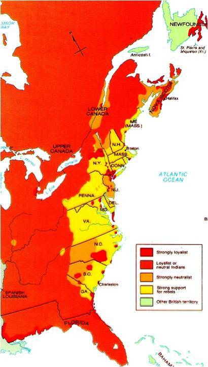 Loyalists American Revolution Map