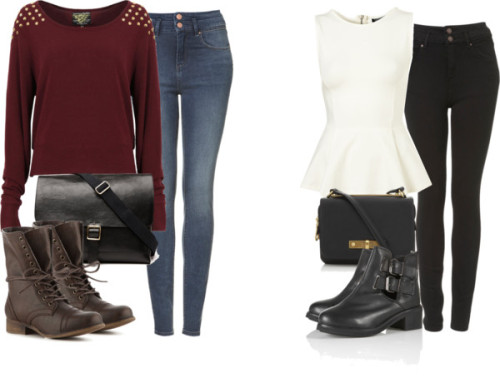 eleanorcalderstyle-guide:   Eleanor inspired outfits for an Ed Sheeran concert! Peplum shirt / Gold sweater, ะ / Skinny jeans / Skinny jeans / Cut out boots / Madden Girl  boots / Marc by Marc Jacobs marc jacobs handbag, 蹄 / Leather satchel, 趤
