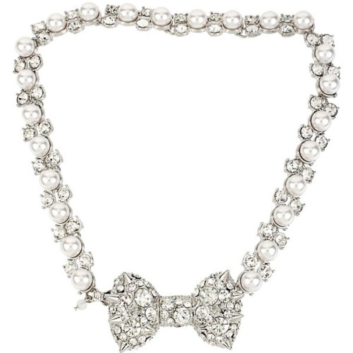 Betsey Johnson Pretty Pearl Punk Spiky Bow Choker ❤ liked on Polyvore (see more bow necklaces)