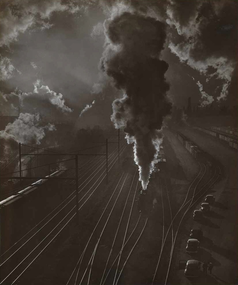 arsvitaest:  Train yard Author: A. Aubrey Bodine (American, 1906-1970)Medium: Gelatin