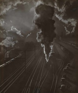 Arsvitaest:  Train Yard Author: A. Aubrey Bodine (American, 1906-1970)Medium: Gelatin