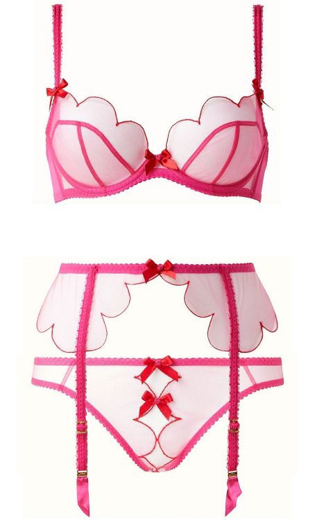 Agent Provocateur | Lorna •in sheer bright pink tulle + red satin + red scalloped edges