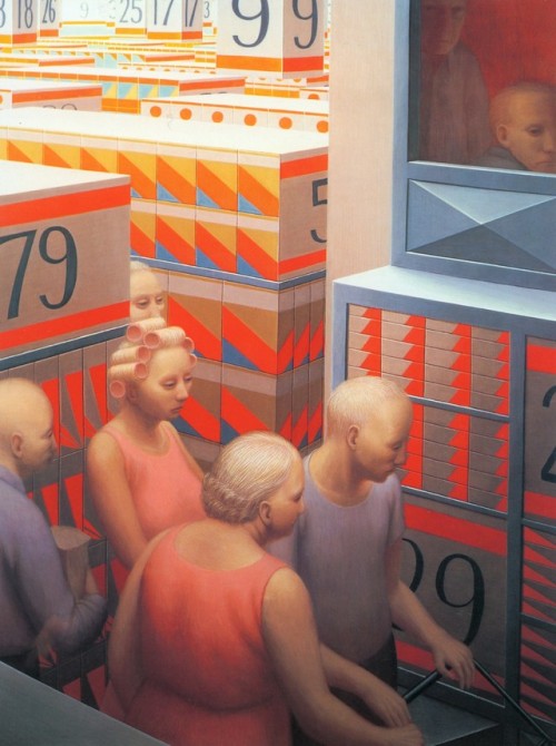 George Tooker aka George Clair Tooker, Jr. (American, 1920-2011, b. Brooklyn, NY, USA) - Supermarket