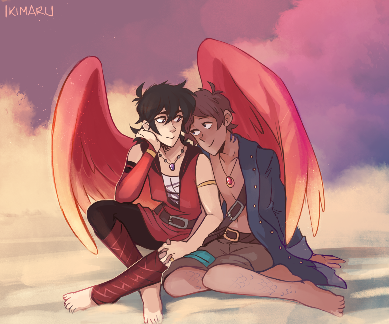 AU where Keith is a firebird and Lance a half-mermaid pirate![commissioned by @starbluesss for