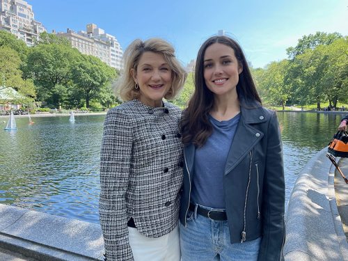 Victoria Clark (Mrs. French) on the set of The Blacklist with Megan Boone in Central Park May 25, 20