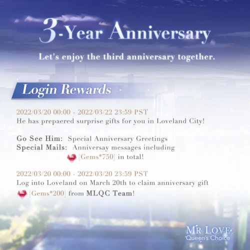 MLQC: 3rd Anniversary Bonusestake note of the dates! °˖✧◝(⁰▿⁰)◜✧˖°