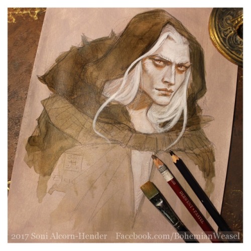 bohemianweasel: Drawing practice: sketch of Elric of Melnibone He looks thrilled. Acrylics and paste