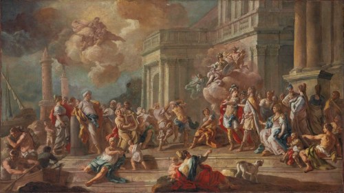 Latinus Welcomes Aeneas and Offers His Daughter Lavinia in Marriage by Francesco de MuraItalian, aft