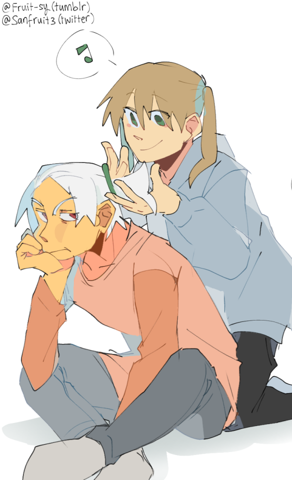 Maka Tying Soul's Hair In A Lil Ponytail Bc I Thought It Was Cute Lol