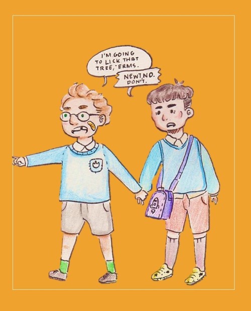 evaristo-ortease: Preschool Newmann!   Or Newt’s obsession with licking stuff and Hermann has to t