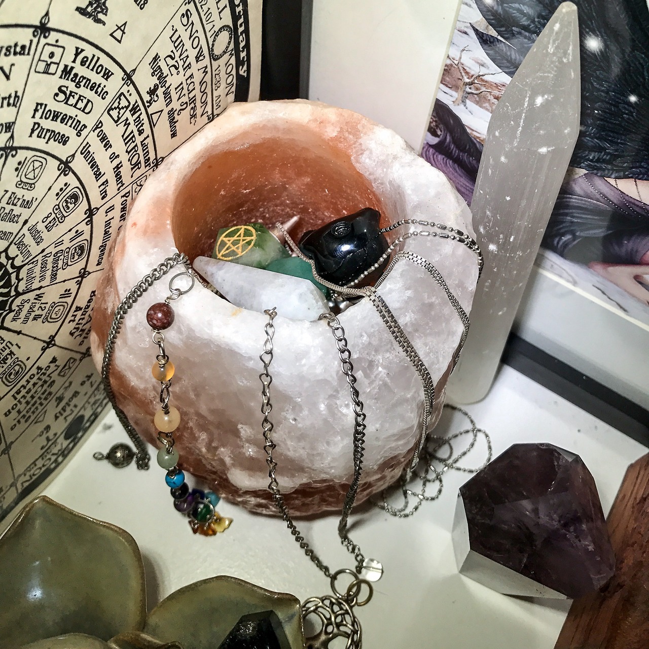 starborn-witch:  Witch Tip Place pendulums, talismans, small crystals, and pentacles