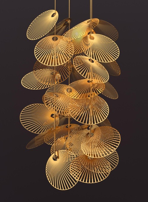 desimonewayland:LEAF lamp by LUUM, Aluminium, Anodised Gold, Height 3000 mm