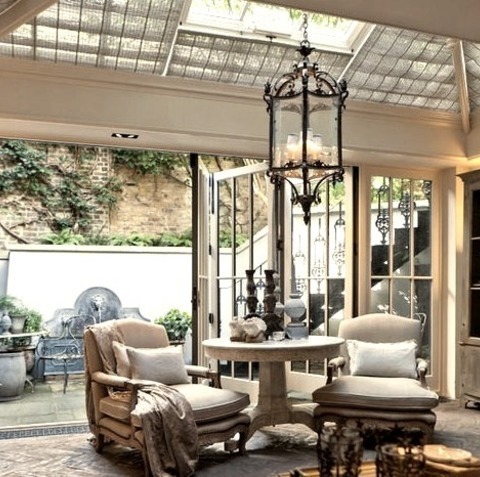 Sun Room - Victorian Sunroom
Inspiration for a large victorian medium tone wood floor sunroom remodel with a standard fireplace, a stone fireplace and a skylight