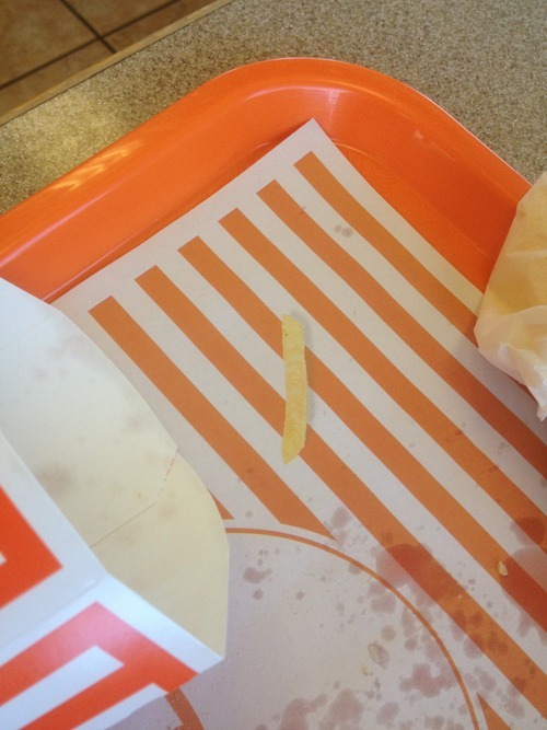 bucky-barnes-booty:  lasttostrike:  Ok so I’m at Whataburger and I’m eating french fries, right? Well I go to pick up my last fry and  ITS FUCKING PRINTED ON THE PAPER WHY WOULD YOU DO THIS WHY WOULD YOU HURT ME THIS WAY  THIS IS EVIL 