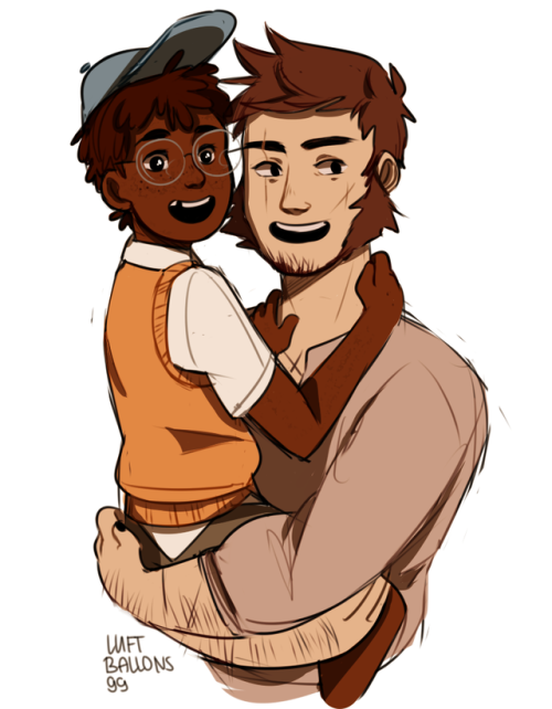 luftballons99:angus with one of his dads[image description: a drawing of Magnus from the waist up as