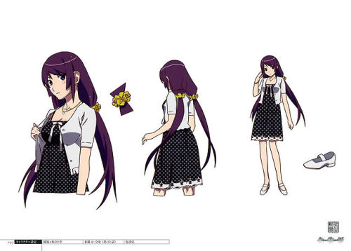 artbooksnat:  Character designs and costumes for Hitagi Senjougahara in Bakemonogatari (化物語) illustrated by Akio Watanabe.