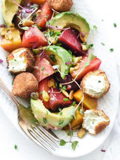 Beet, Avocado, and Fried Goat Cheese Salad | Foodie Crush