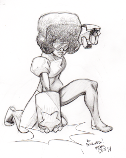 panicvision:  idoodleonmargins:  Drawing request for @panicvision Garnet pulling an Iron Man pose. Can’t seem to find a decent image of a lady punching the ground without looking like an Escher girl.  Go follow her, she does a lot of cool drawings!