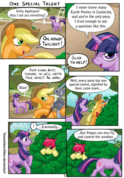 ponylooper:  kunstdertexasuberalles:  One Special Talent (Page 1) . Submission for the Mine’s Got Rocks In It ‘zine, which is gonna be awesome. . Page 1 Page 2 Page 3  . (Larger) Deviantart version here.   Damn applejack, you are a wise country