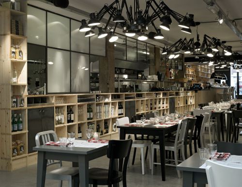 ‘Mazzo’ restaurant’s industrial-chic aesthetic shines through its lighting…This contemporary 