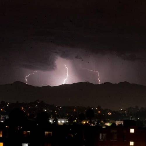 A rare event! Dry lightning in Los Angeles, occurring from Los Angeles National Forest. A bit of a n