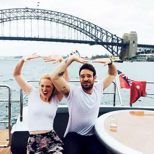 john-boyega: Deborah Ann Woll and Charlie Cox promoting Daredevil in Sydney.