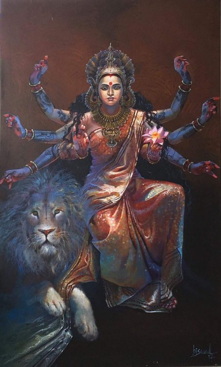 hinducosmos: Maha Durga  Acrylic on Canvas. Artist: Bijay Biswaal (via Twitter: Bijay Biswaal)