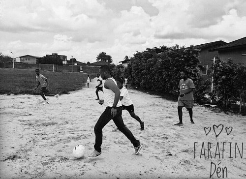 SOFA SABA playing football  Playing with the oldest in the orphanage.  F A R A F I N. D E N. F O U N