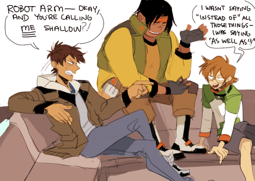sakuraplumskyes:  runmonsterun:  The Paladins discuss the source of Shiro’s “coolness.”   @goddessoftheworld look at them
