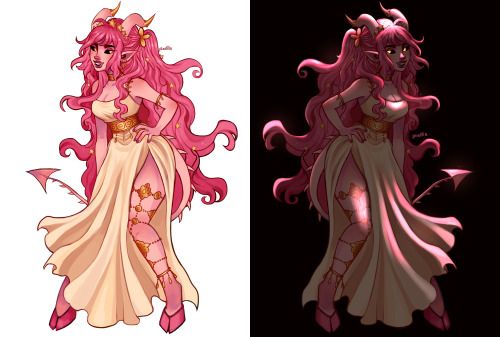 pixelllls:my pink tiefling! I would love some suggestions for a name because I’m struggling to come 