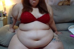 fatsbysgal:  Looking super fat in red lingerie