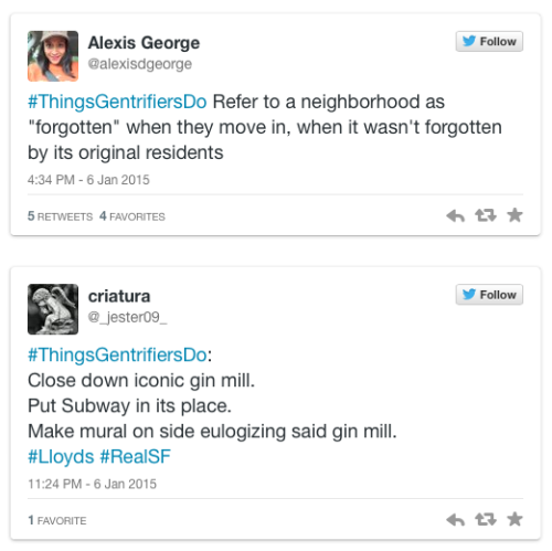 micdotcom:  #ThingsGentrifiersDo is here to expose the overt “whitening” of urban culture  A new Twitter hashtag is raising awareness about #ThingsGentrifiersDo. Created Tuesday by Umaara Elliott, the hashtag has received widespread media attention