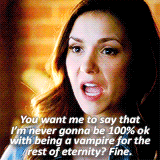 rubiesjanes: Elena Gilbert in season six: 6.19 “Because” ↳ “What do you want me to say, Damon? You want me to say that I’m never gonna be 100% ok with being a vampire for the rest of eternity? Fine, but I’m ok with that. Because then that