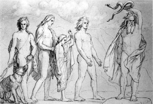 Loki’s Children by Lorenz Frølich A depiction of a young Hel (centre) being led to the assignment of