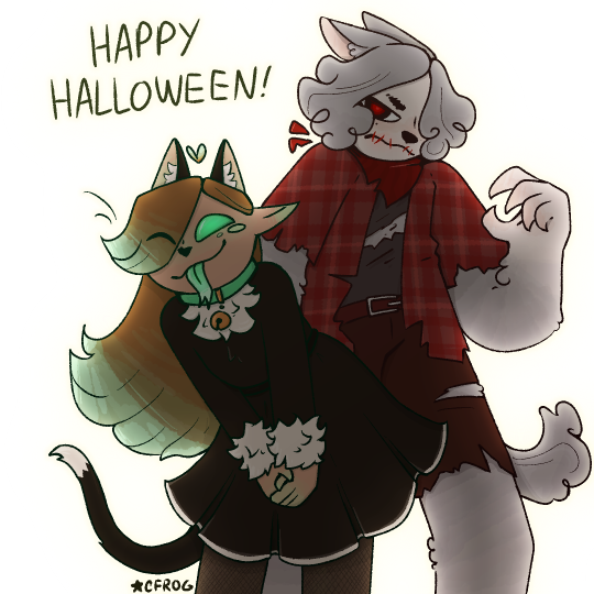 Sage dressed as a black cat, and Ethan dressed as a werewolf.