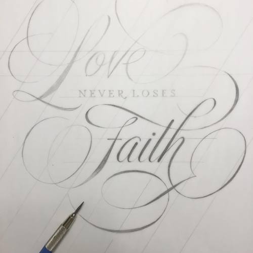 Here&rsquo;s a sketch in progress of formal script with orderly letters all lined up to contrast