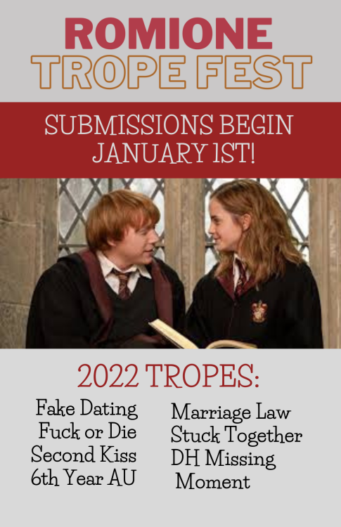 romione-trope-fest: Romione Trope Fest is open for submissions from January 1st-February 28th 2022! 
