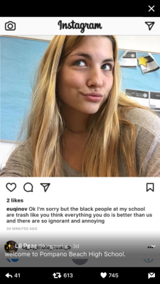 reverseracism:Hi, this really isn’t meant to be a witch hunt post but i dont know how else to get this out there. Basically, there have been a lot of racially charged posts by some students at Pompano Beach High School in Florida and its gotten to the