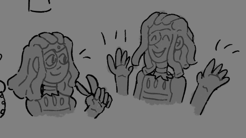 takoyama/hairdresser octopus humanization digital doodles in grey palette. in the first drawing he looks confident and amusing, he holdin' scissors. the second one depicting him happy and joyful