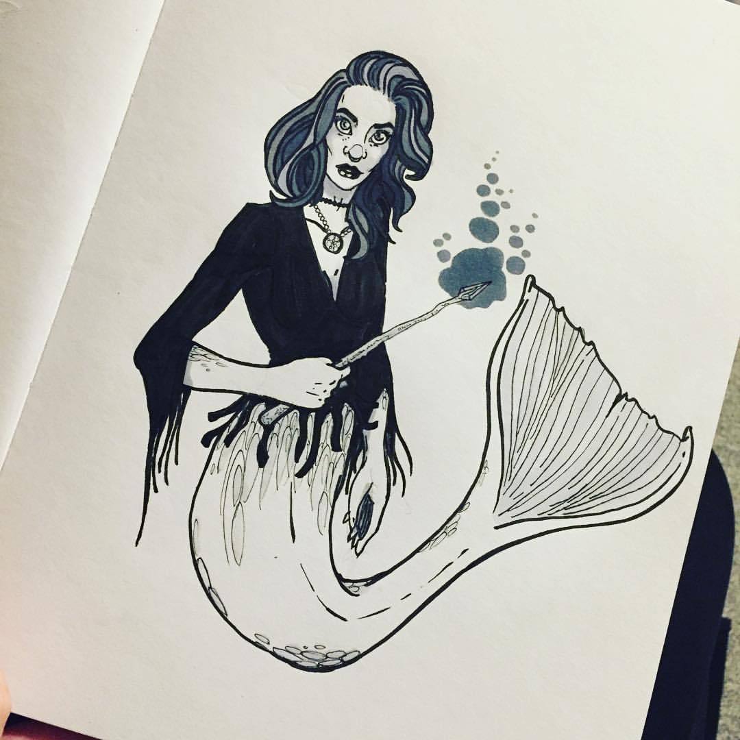 When your friend gets sea witch hair, you draw them as a literal sea witch #inkuary #artistsoninstagram