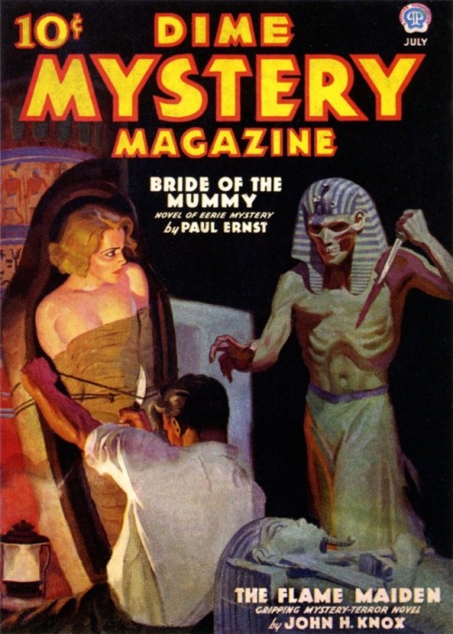 Bride of the Mummy. Tom Lovell (1909-1997) cover art for Dime Mystery Magazine (July 1936).