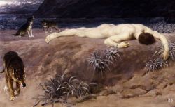 Hector Lying Dead. Briton Riviere. British. 1840-1920. oil on canvas.  