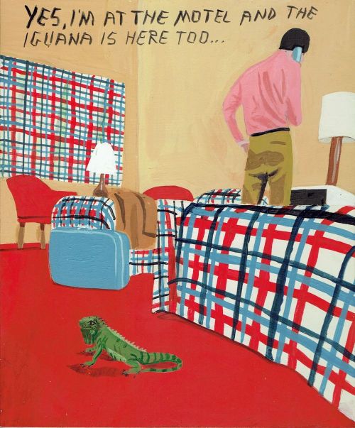 bashircore:grundoonmgnx: Javier Mayoral, The Motel and the Iguana, 2021 Acrylic on panel, 8 x 9.5 in