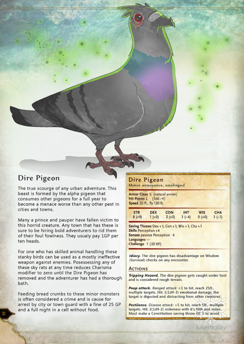 dnd-5e-homebrew:dnd-5e-homebrew:Dire Pidgeon by lukemckayIn honor of today’s festivities I wil