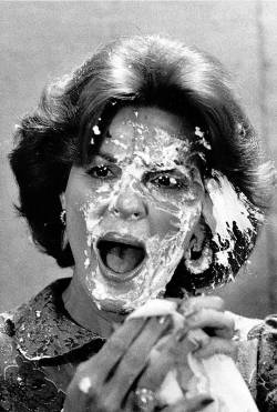 thespacegoat:  Anita Bryant receives a pie in the face from a gay rights activist, 1977.