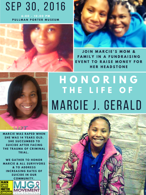 Please join Black Lives Matter Chicago and UMedics for the #MarcieJGerald #SayHerName September suic